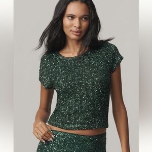 Maeve sequin muscle t-shirt in shaded moss